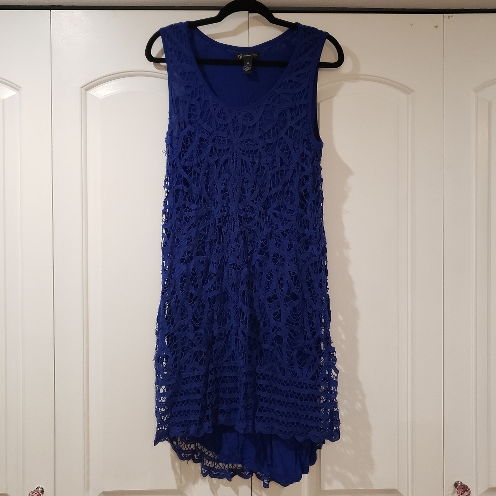 Blue crochet sleeveless knee length dress